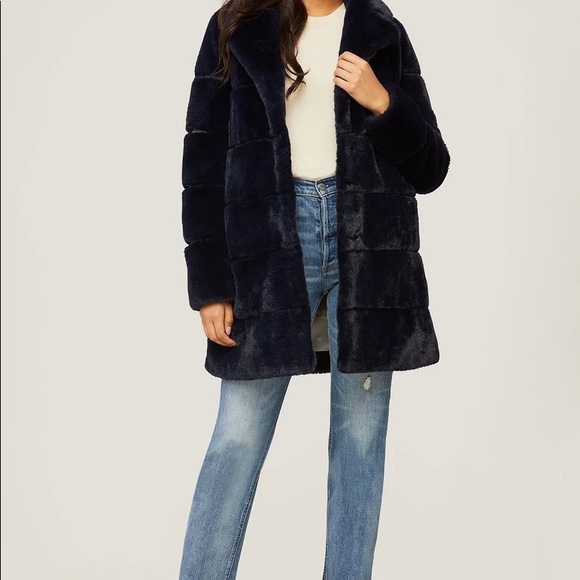 SOIA & KYO Luxe JOAN Faux Fur Coat (dark navy) - Picture 5 of 8